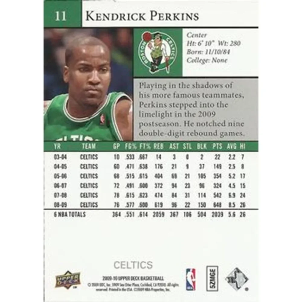 2009 Upper Deck Basketball Card - #11 Kendrick Perkins